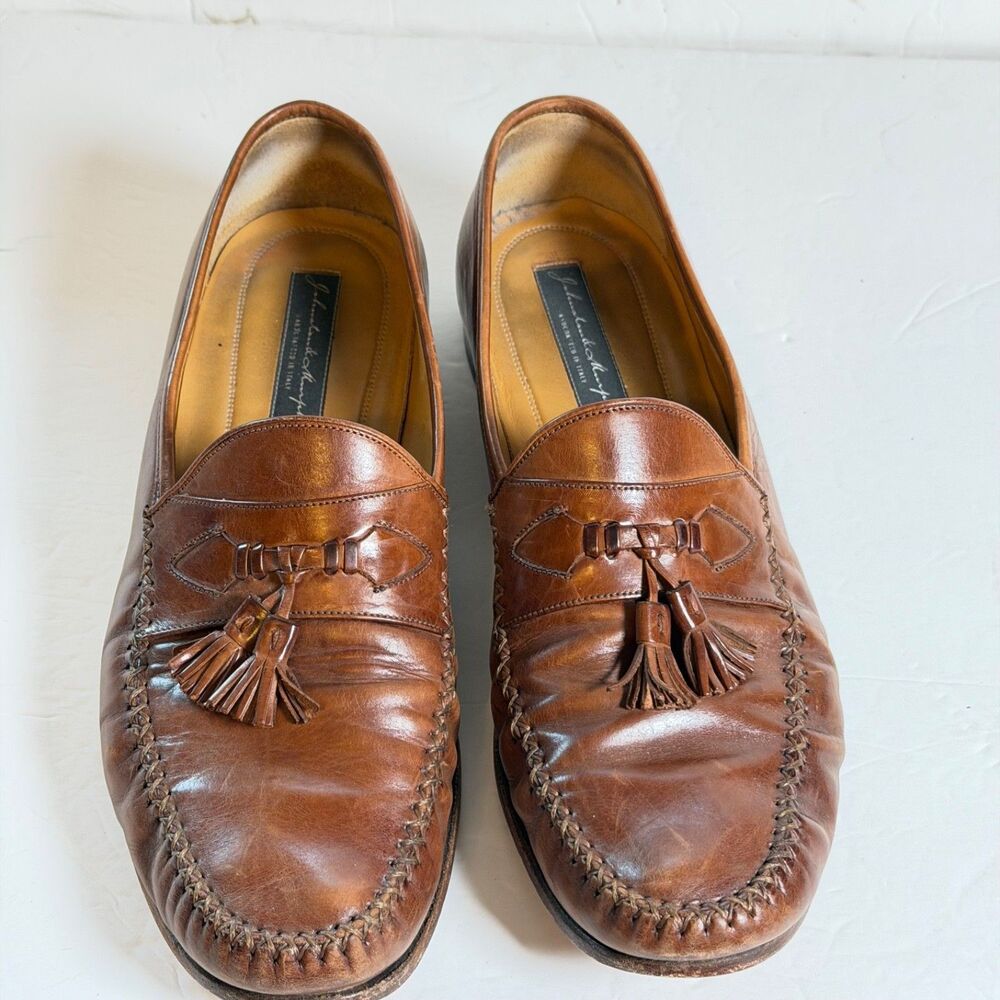 Johnston & Murphy Handcrafted Italy Brown Leather Tassel Loafers Mens 11.5 M